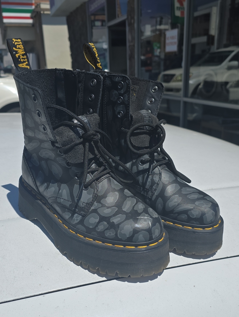 Dr. Martins Jadon Black Skull Leopard Print Platform Combat Boots